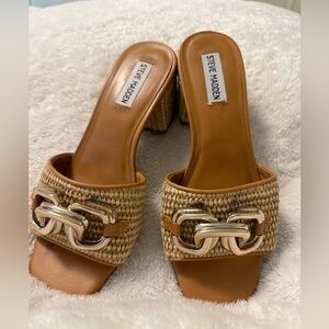 STEVE MADDEN Raffia Platform Slide Heels